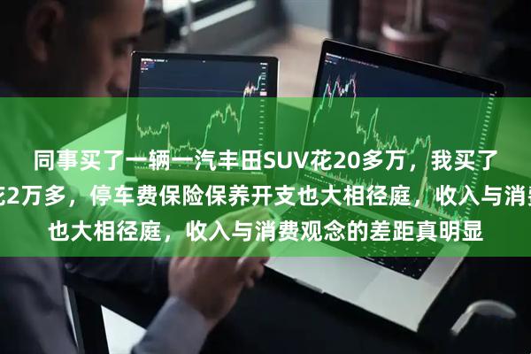 同事买了一辆一汽丰田SUV花20多万，我买了一辆二手雪佛兰只花2万多，停车费保险保养开支也大相径庭，收入与消费观念的差距真明显